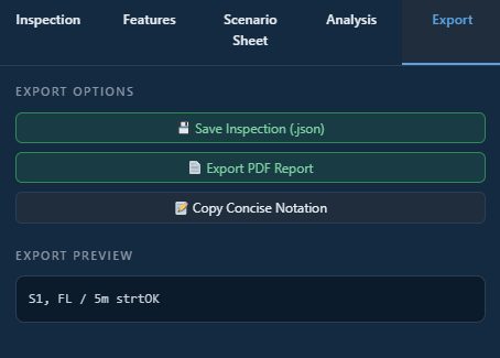 The Export tab with the four actions and the notation preview box.