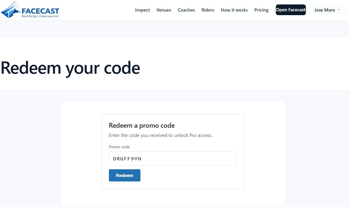 The redeem page with the code field and the success message.
