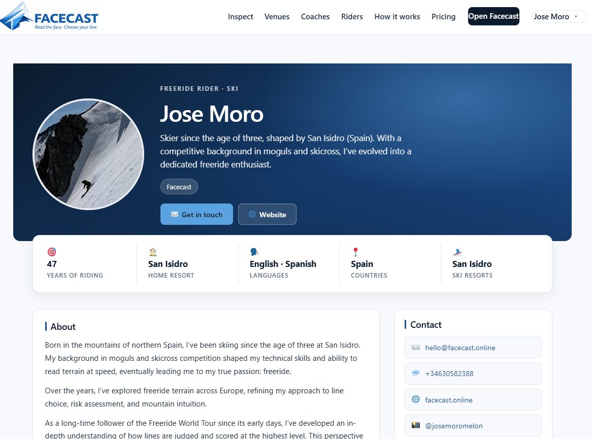 A published rider public page.